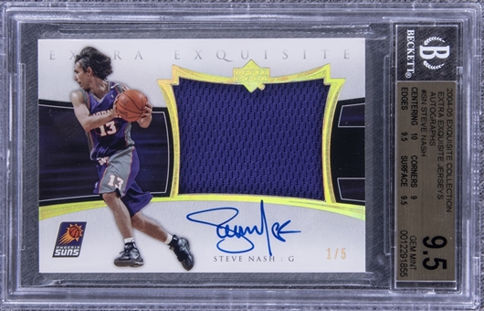 2004-05 UD "Exquisite Collection" Extra Exquisite Jerseys Autographs #SN Steve Nash Signed Game Used Patch Card (#1/5) – BGS GEM MINT 9.5/BGS 10